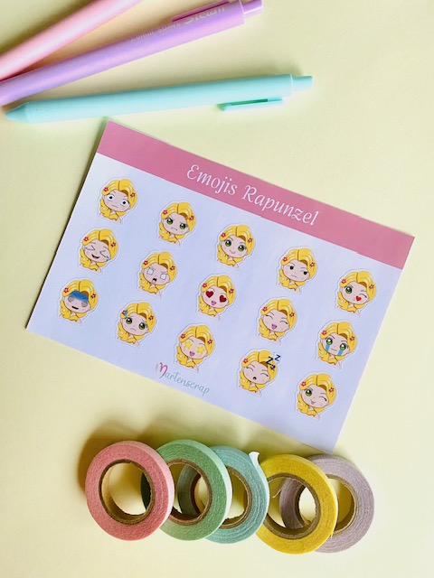 15 pegatinas de emojis de Rapunzel